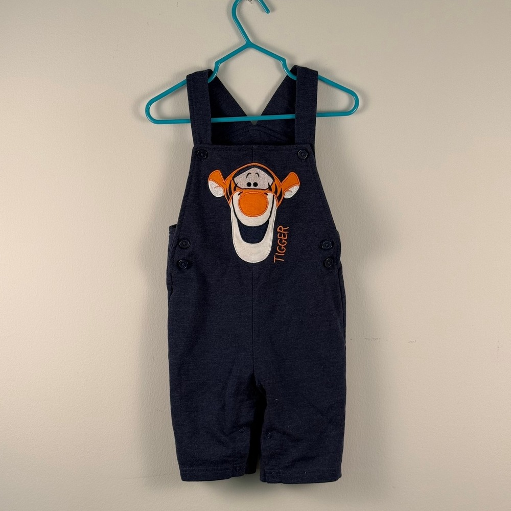 Disney Baby Tigger Navy Blue Heathered Jersey Knit Overalls 24M Winnie the Pooh